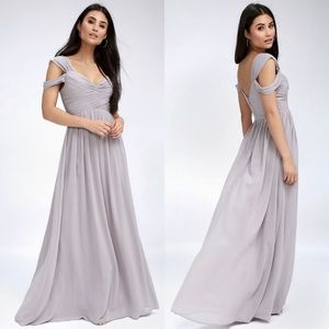 Lulu’s on website for “$145” Ocean of Elegance Grey Maxi Dress